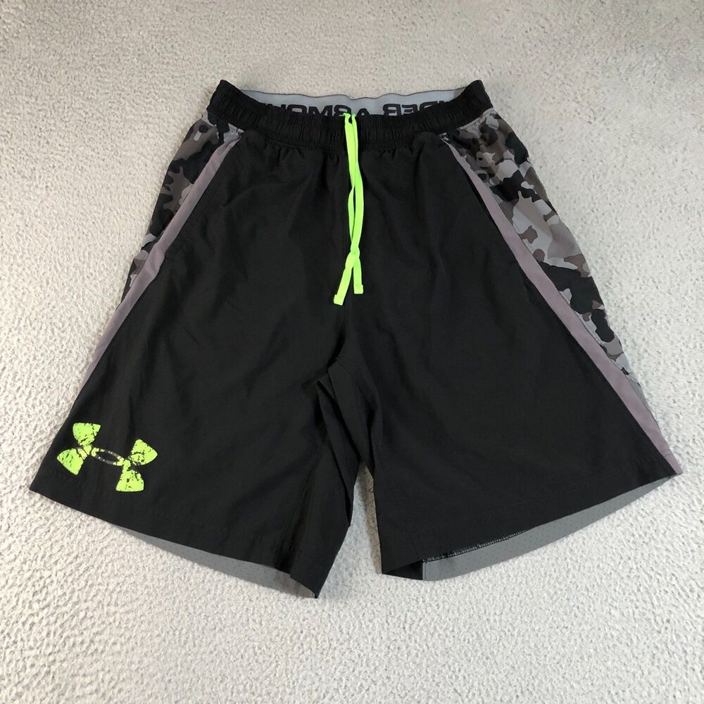 Under Armour Shorts Mens Medium Black Athletic Drawstring Stripe Athletic Sports